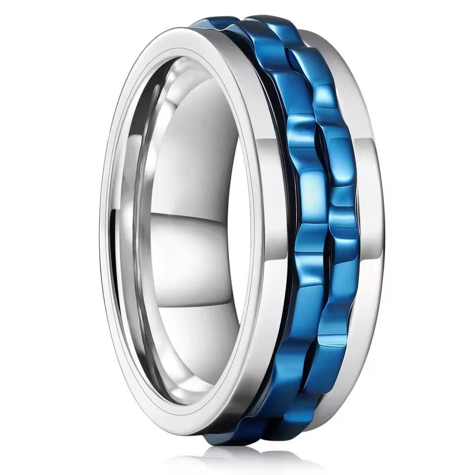 Men's anxiety spinning ring punk style titanium steel chain rock driven spinning ring party and wedding jewelry