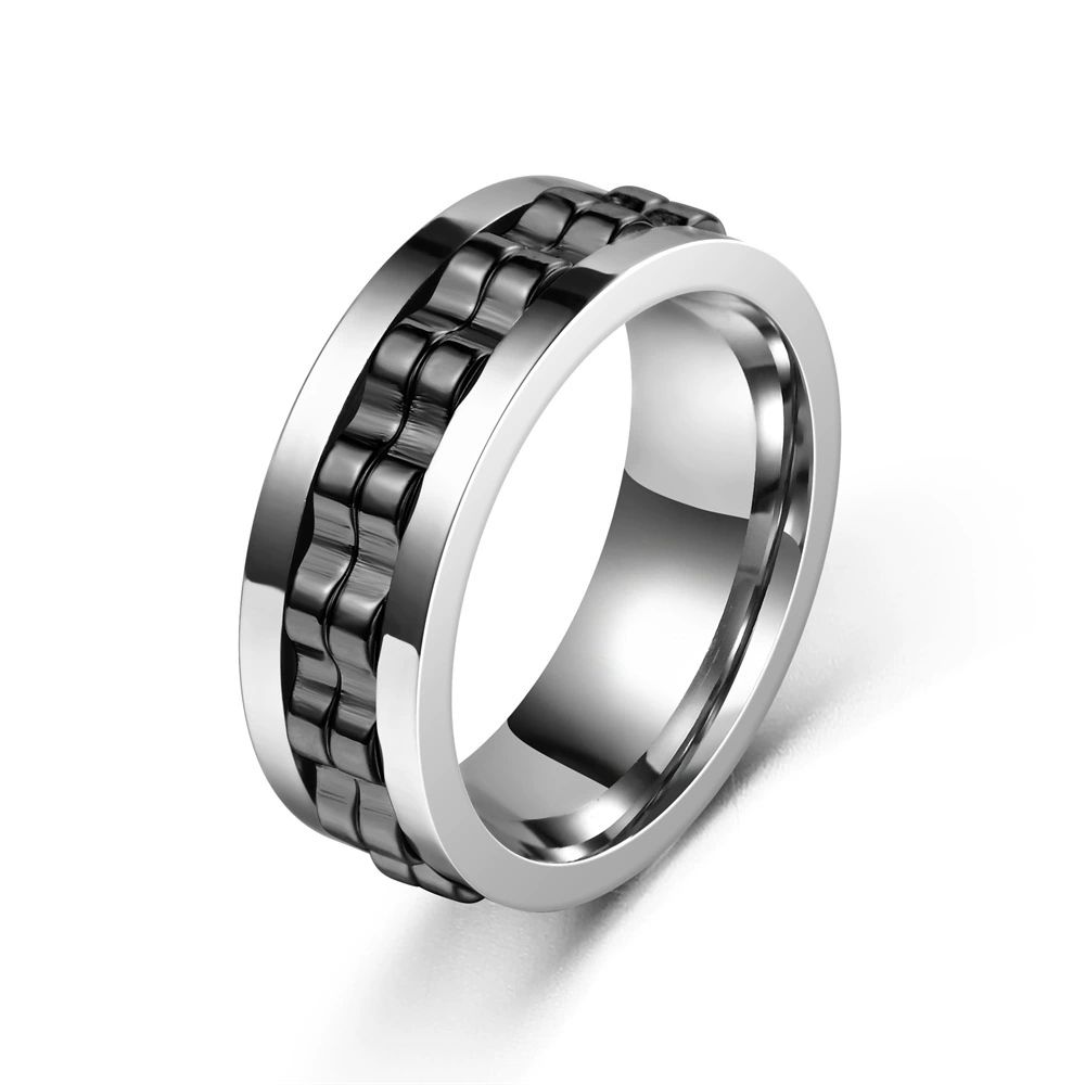 Men's anxiety spinning ring punk style titanium steel chain rock driven spinning ring party and wedding jewelry