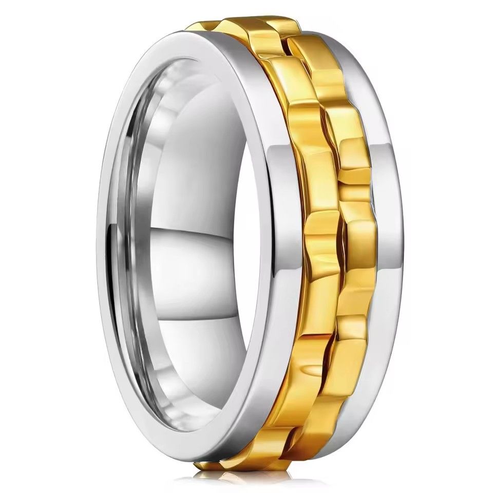 Men's anxiety spinning ring punk style titanium steel chain rock driven spinning ring party and wedding jewelry