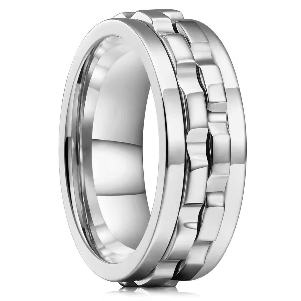 Men's anxiety spinning ring punk style titanium steel chain rock driven spinning ring party and wedding jewelry