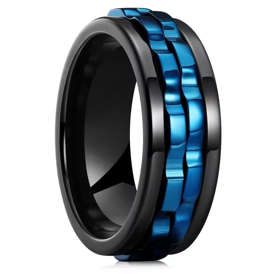 Men's anxiety spinning ring punk style titanium steel chain rock driven spinning ring party and wedding jewelry