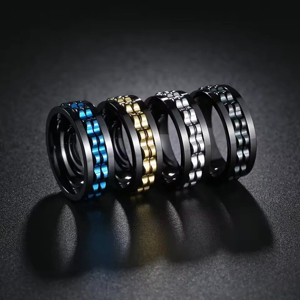 Men's anxiety spinning ring punk style titanium steel chain rock driven spinning ring party and wedding jewelry