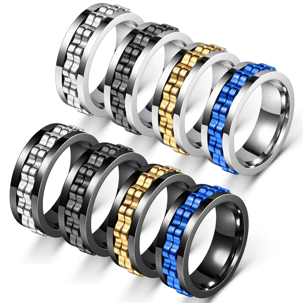Men's anxiety spinning ring punk style titanium steel chain rock driven spinning ring party and wedding jewelry