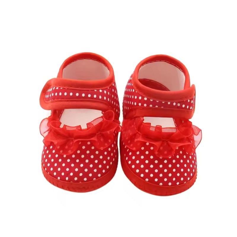 Girls' polka dot sole shoes, soft lace casual shoes, anti slip, wear-resistant, comfortable and easy to walk for newborns