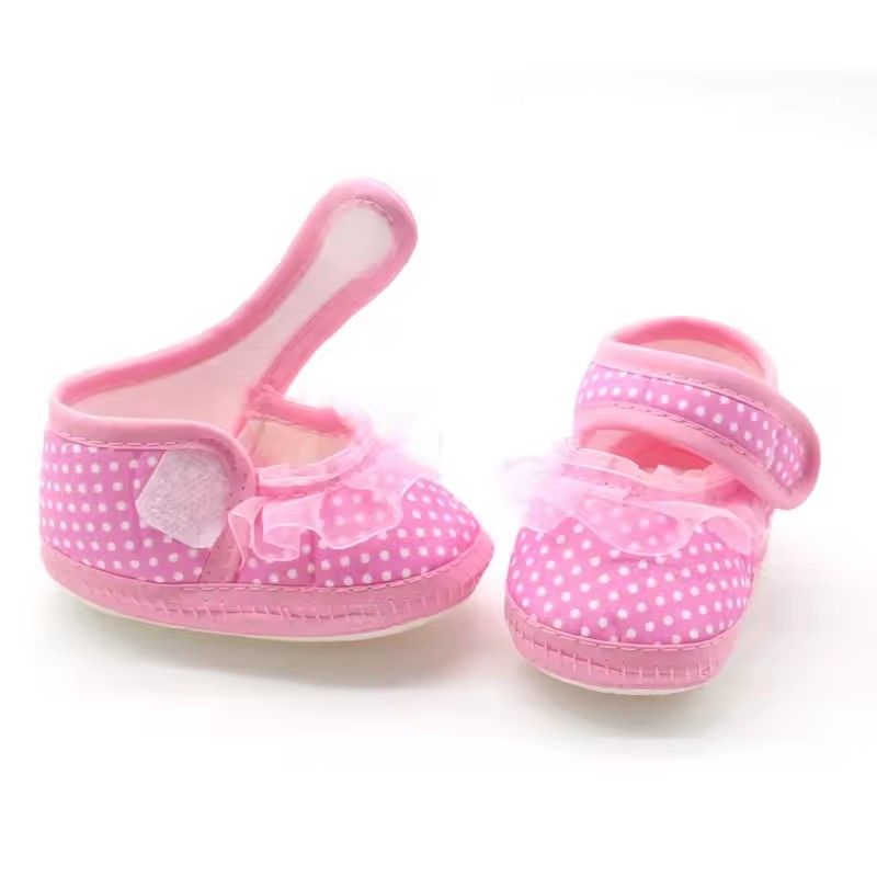 Girls' polka dot sole shoes, soft lace casual shoes, anti slip, wear-resistant, comfortable and easy to walk for newborns