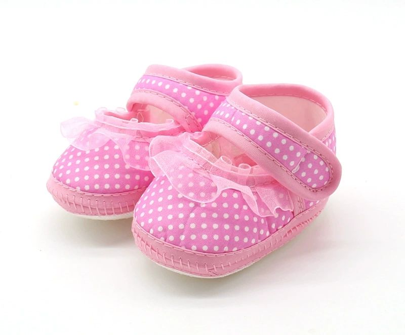 Girls' polka dot sole shoes, soft lace casual shoes, anti slip, wear-resistant, comfortable and easy to walk for newborns