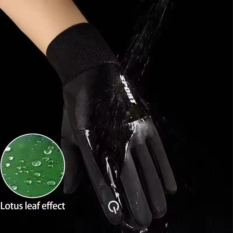 Black Winter Warm Full Finger Waterproof Bicycle Outdoor Sports Running Motorcycle Skiing Touchscreen Wool Gloves