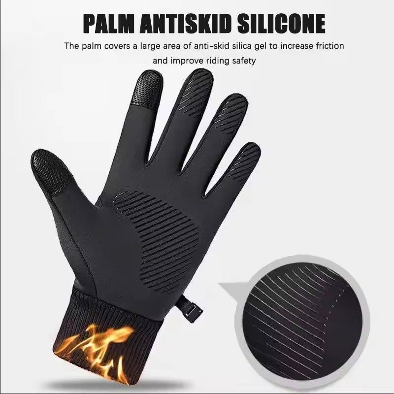 Black Winter Warm Full Finger Waterproof Bicycle Outdoor Sports Running Motorcycle Skiing Touchscreen Wool Gloves