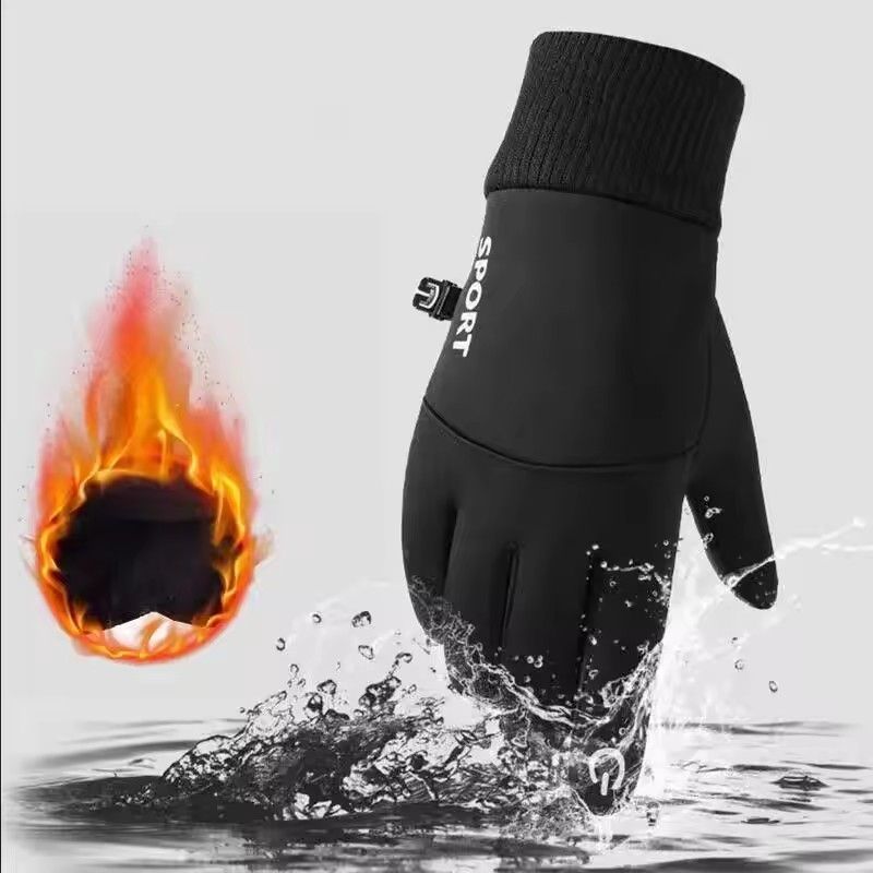 Black Winter Warm Full Finger Waterproof Bicycle Outdoor Sports Running Motorcycle Skiing Touchscreen Wool Gloves