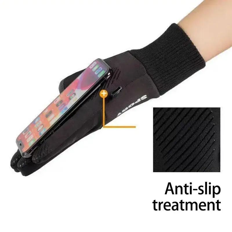 Black Winter Warm Full Finger Waterproof Bicycle Outdoor Sports Running Motorcycle Skiing Touchscreen Wool Gloves
