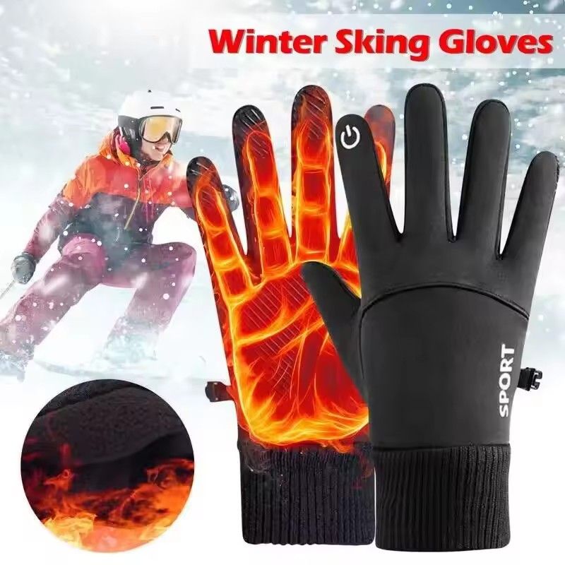 Black Winter Warm Full Finger Waterproof Bicycle Outdoor Sports Running Motorcycle Skiing Touchscreen Wool Gloves