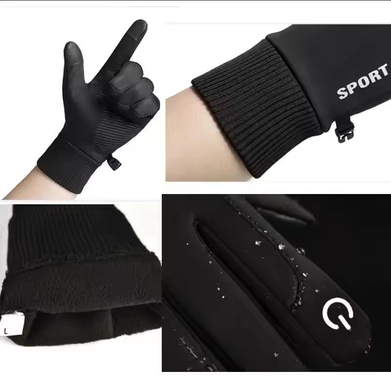 Black Winter Warm Full Finger Waterproof Bicycle Outdoor Sports Running Motorcycle Skiing Touchscreen Wool Gloves