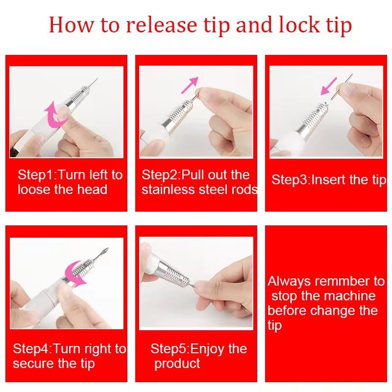 350000 RPM 5-pin plug electric nail drill handle machine for hand nail trimming, pen replacement, nail trimming tool