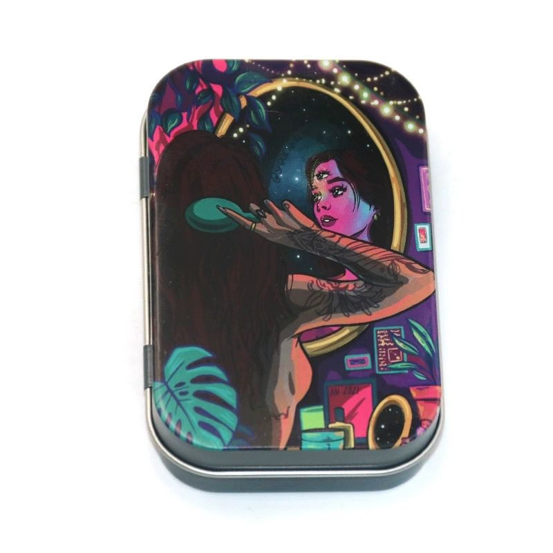 Tobacco Tin Box, Open Lid, Hand Wrapped Tobacco Box, Portable Folding Lid with Personality, Cigarette Box