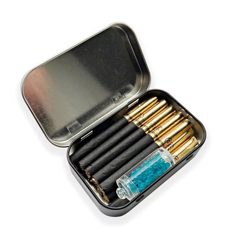 Tobacco Tin Box, Open Lid, Hand Wrapped Tobacco Box, Portable Folding Lid with Personality, Cigarette Box