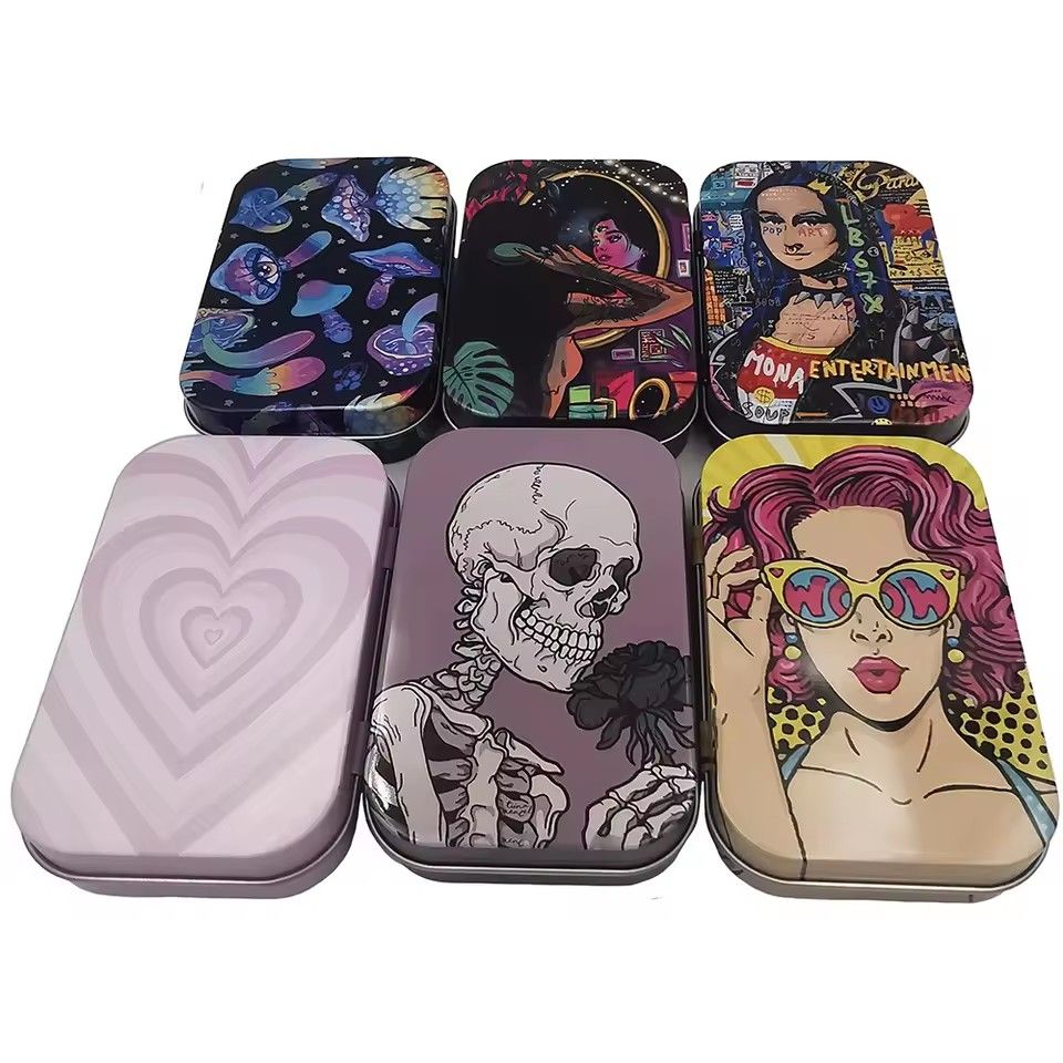 Tobacco Tin Box, Open Lid, Hand Wrapped Tobacco Box, Portable Folding Lid with Personality, Cigarette Box