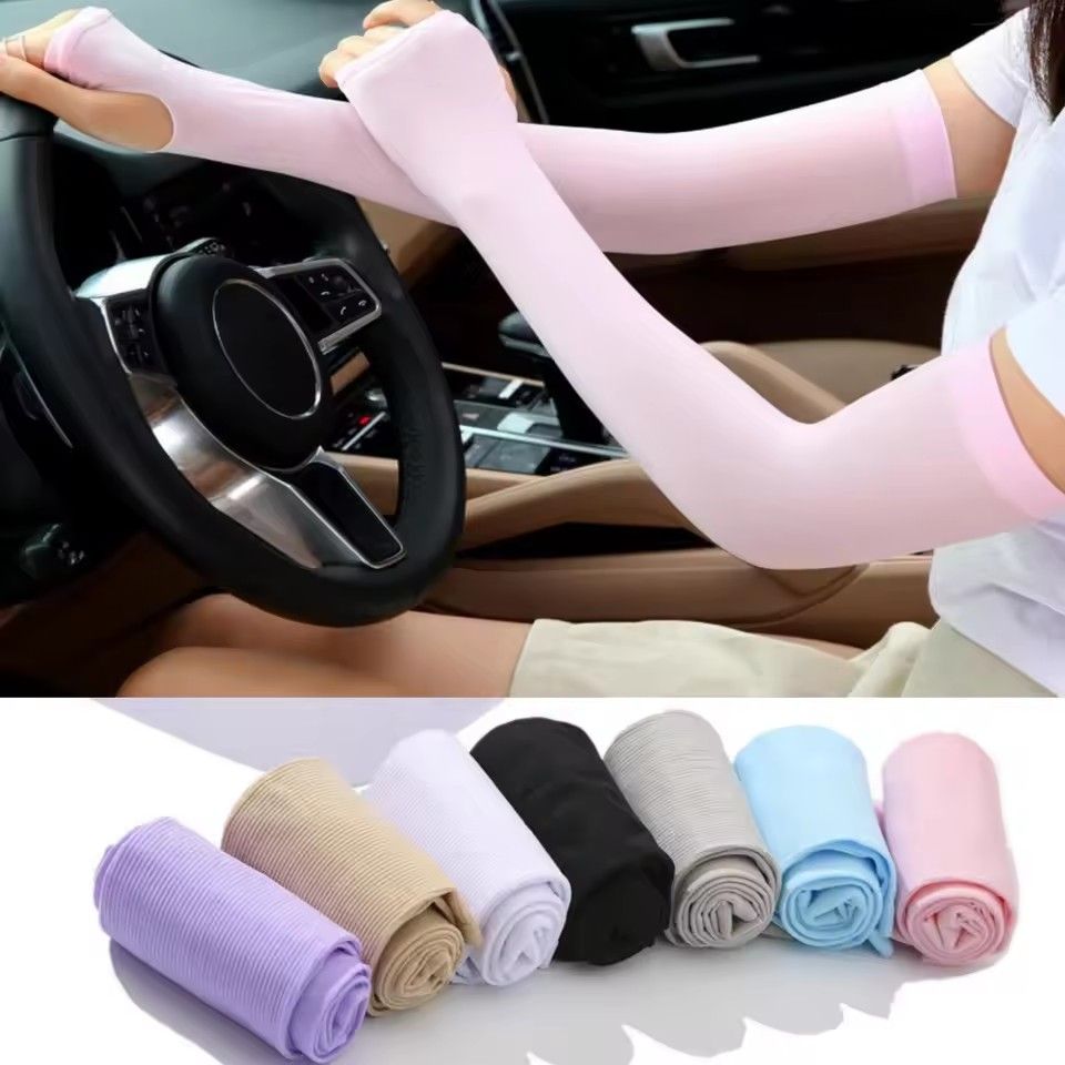 UV Protection Arm Sleeves for Men and Women, Driving Sunscreen, Ice Silk Cover, Hand Protector, Long Half Finger Gloves, Summer C-301