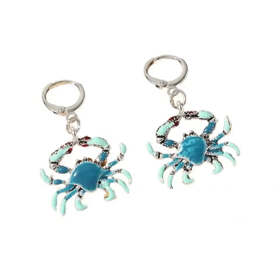 New Fashion Creative Beach Metal Crab Earrings Drip Oil Hawaii Beach Vacation Sea Breeze Crab Earrings Jewelry