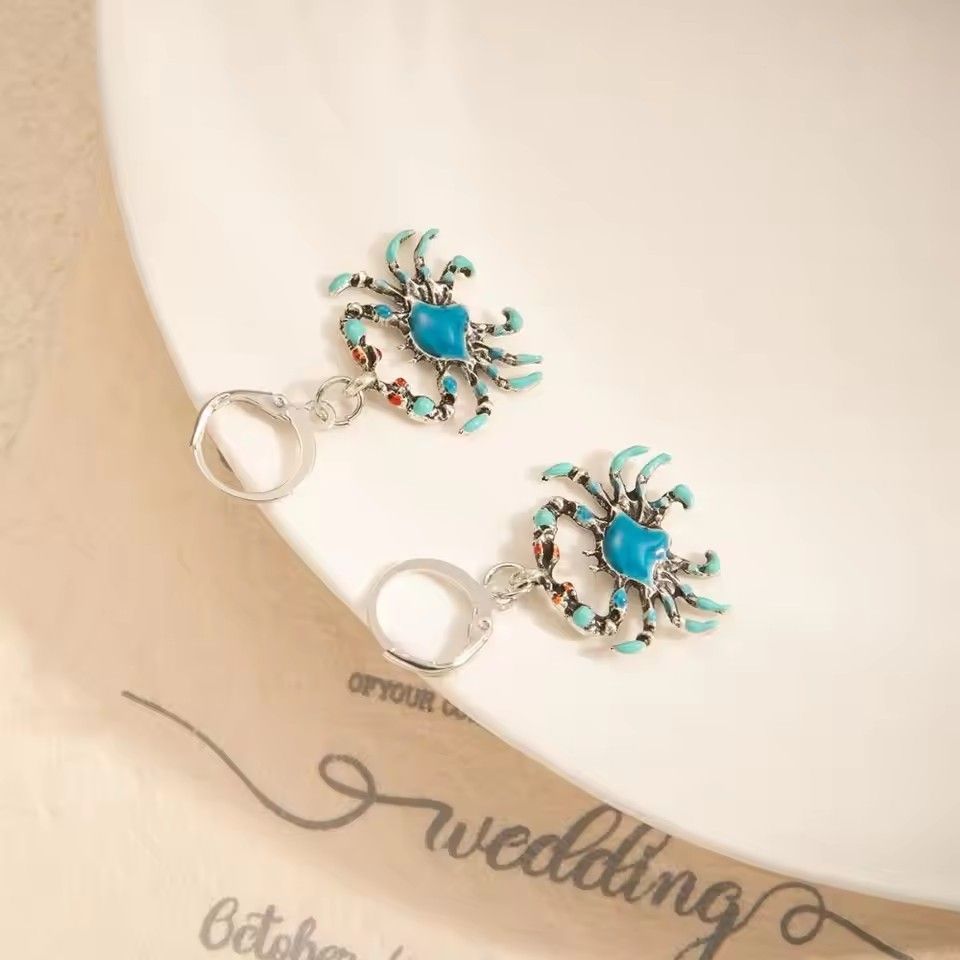 New Fashion Creative Beach Metal Crab Earrings Drip Oil Hawaii Beach Vacation Sea Breeze Crab Earrings Jewelry