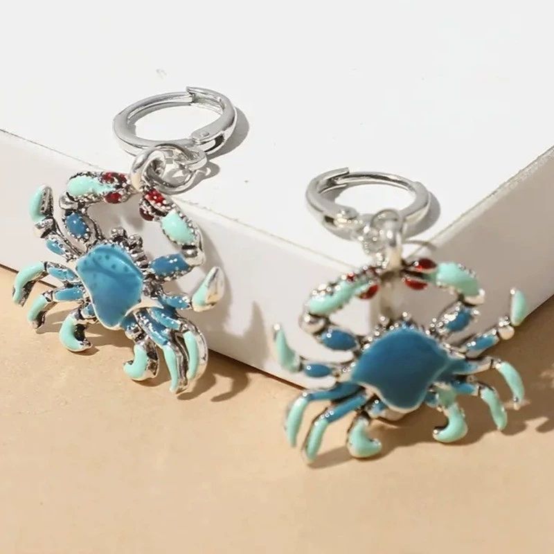 New Fashion Creative Beach Metal Crab Earrings Drip Oil Hawaii Beach Vacation Sea Breeze Crab Earrings Jewelry