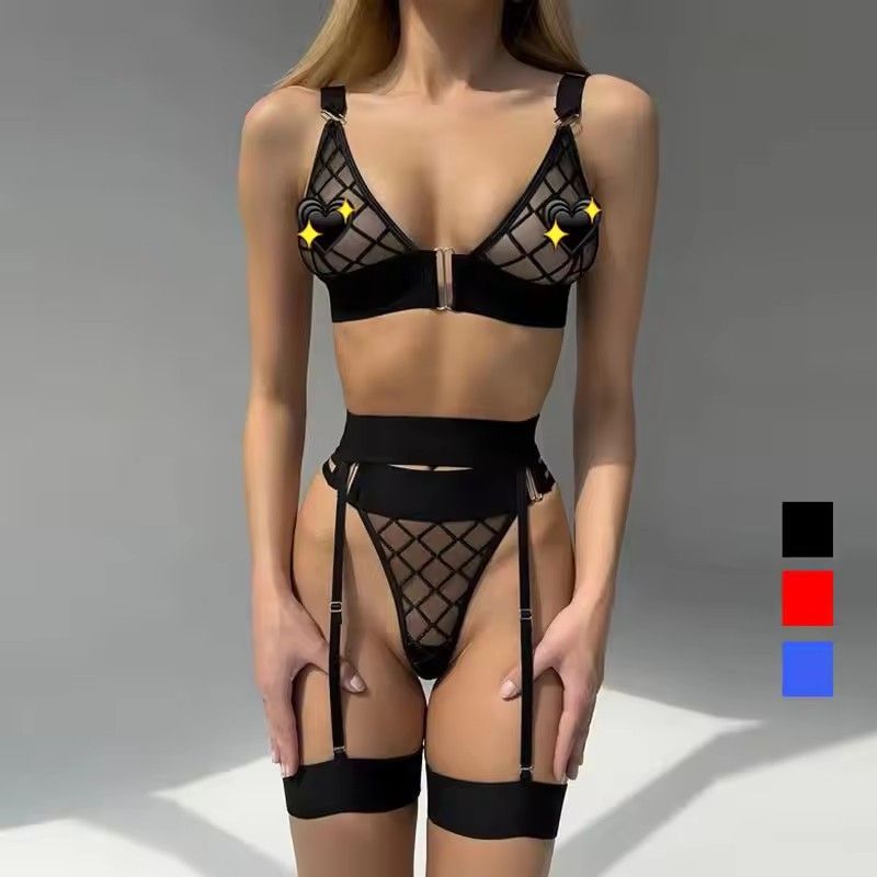 Sexy Lace Hollow Out Push Up Bra and Panty Set G-string Garter Belt Set Lenceria Women's Lingerie Set Erotic Underwear Costumes FZ-480