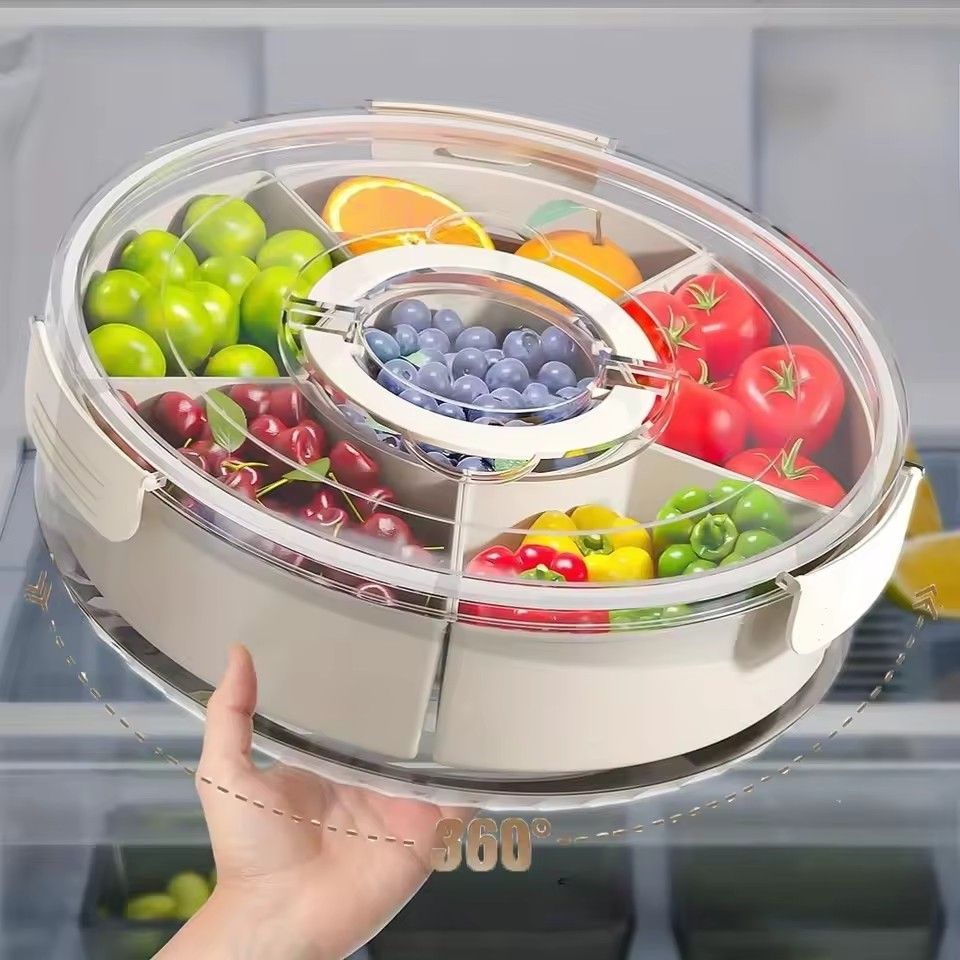 Snack Rotating Tray With lid and Handle, Multi Compartment Fruit and Vegetable Tray, Durable Box for Storing Holiday Snacks