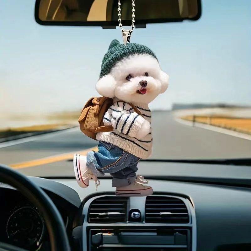 New Creative Dog Backpack Pendant Car Acrylic Flat Pendant Cute Keychain Gift for Best Friends Pendant