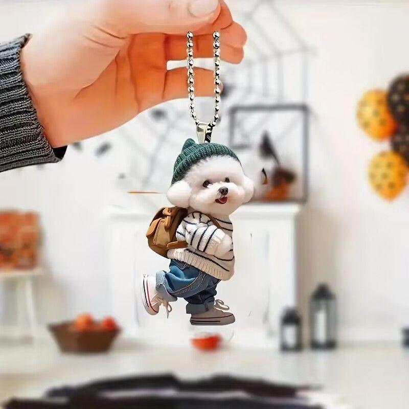 New Creative Dog Backpack Pendant Car Acrylic Flat Pendant Cute Keychain Gift for Best Friends Pendant
