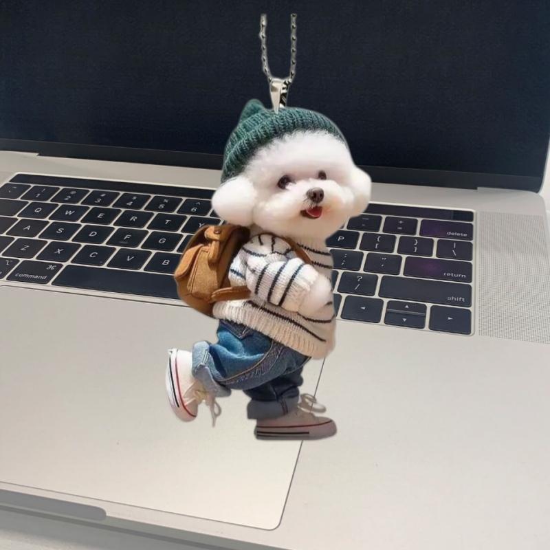 New Creative Dog Backpack Pendant Car Acrylic Flat Pendant Cute Keychain Gift for Best Friends Pendant