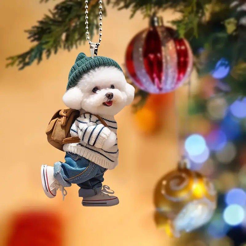 New Creative Dog Backpack Pendant Car Acrylic Flat Pendant Cute Keychain Gift for Best Friends Pendant