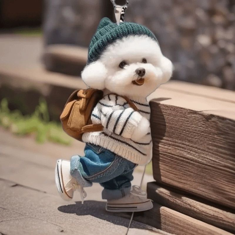 New Creative Dog Backpack Pendant Car Acrylic Flat Pendant Cute Keychain Gift for Best Friends Pendant