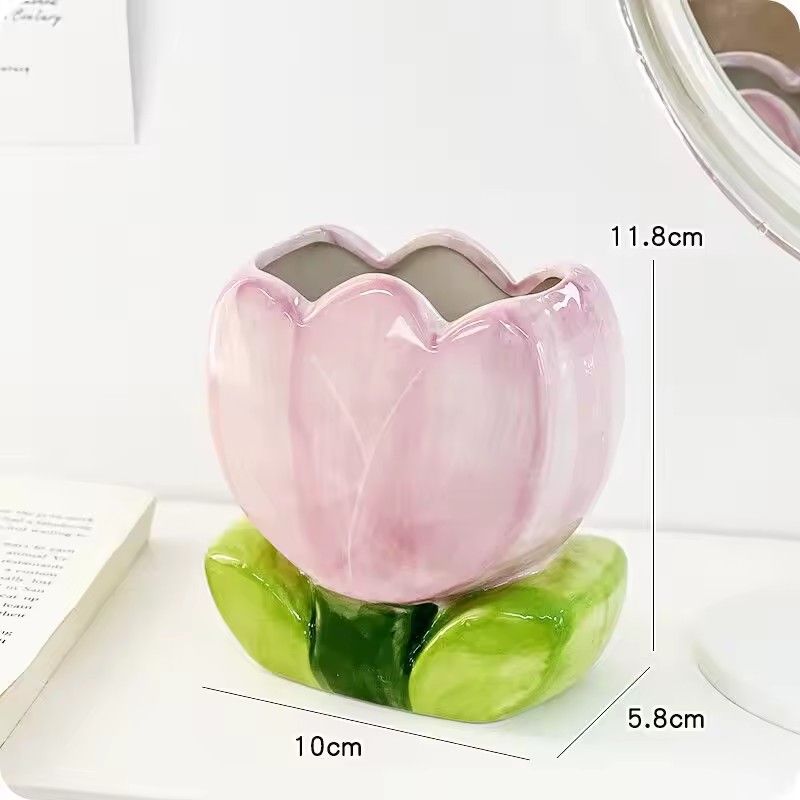 Ceramic Pen Jar, Flower Shaped Pencil Holder, Makeup Brush Organizer, Multipurpose Desk Ornament, Creative Pen Pot, New