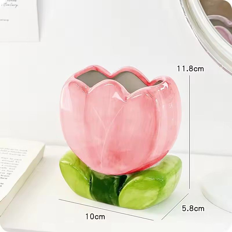 Ceramic Pen Jar, Flower Shaped Pencil Holder, Makeup Brush Organizer, Multipurpose Desk Ornament, Creative Pen Pot, New