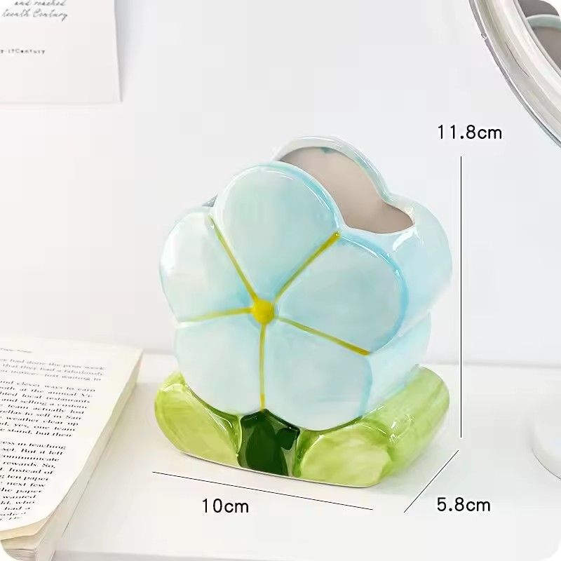 Ceramic Pen Jar, Flower Shaped Pencil Holder, Makeup Brush Organizer, Multipurpose Desk Ornament, Creative Pen Pot, New