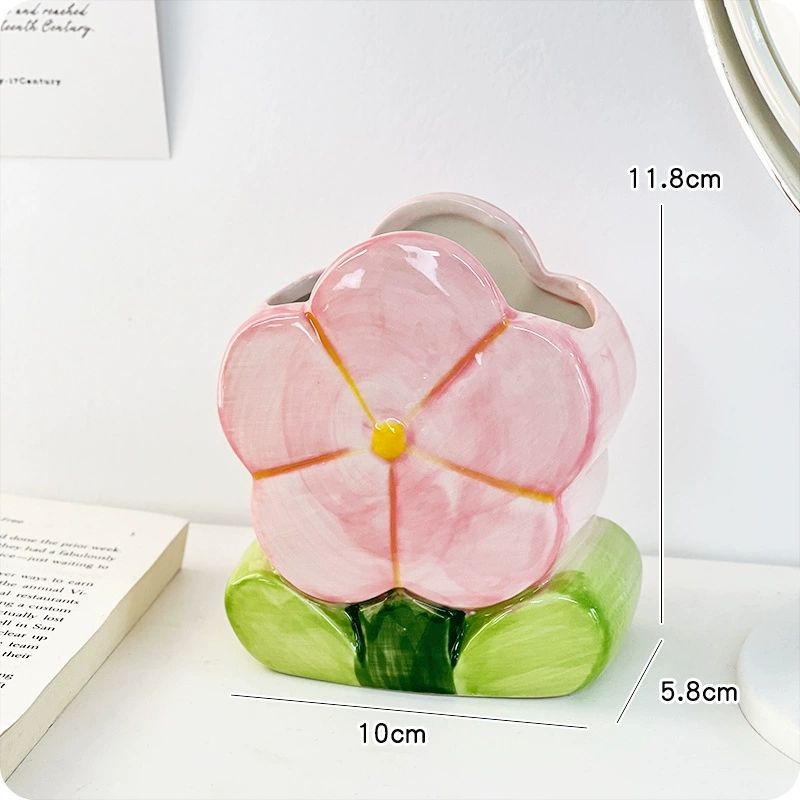 Ceramic Pen Jar, Flower Shaped Pencil Holder, Makeup Brush Organizer, Multipurpose Desk Ornament, Creative Pen Pot, New
