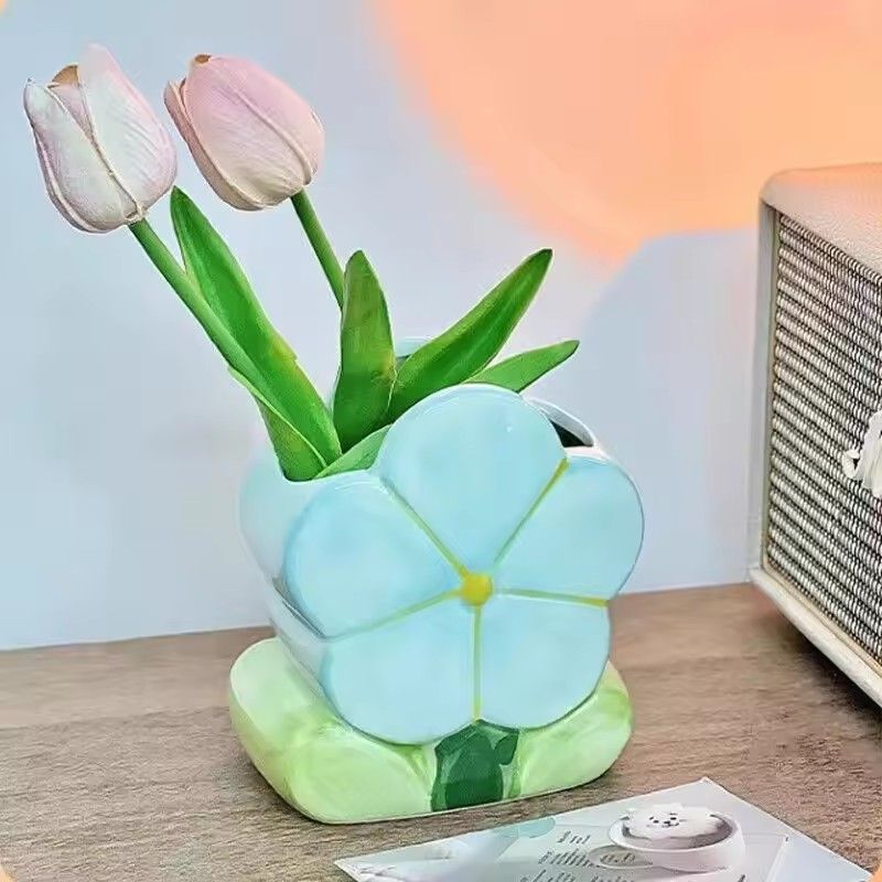 Ceramic Pen Jar, Flower Shaped Pencil Holder, Makeup Brush Organizer, Multipurpose Desk Ornament, Creative Pen Pot, New