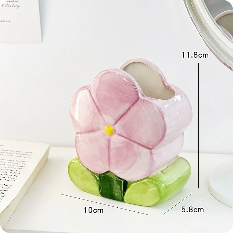 Ceramic Pen Jar, Flower Shaped Pencil Holder, Makeup Brush Organizer, Multipurpose Desk Ornament, Creative Pen Pot, New