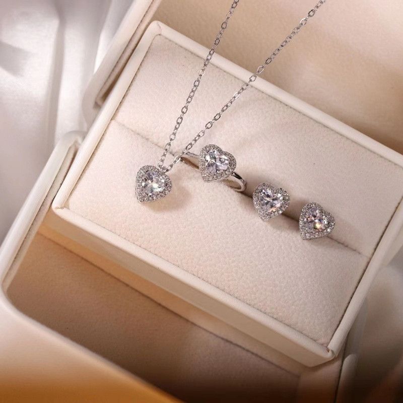 Ladies' Love Necklace, Ring, Earring Set, High Jewelry, Engagement and Wedding Accessories, Pendant Necklace Set