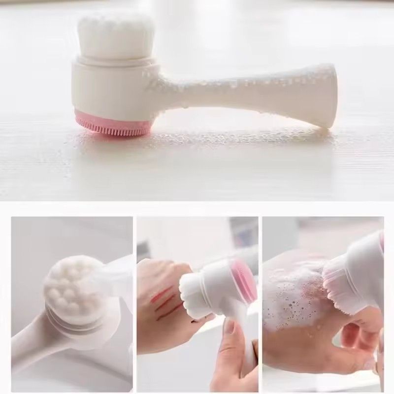 3D Double Silicone Facial Cleansing Brush, Manual Massage Facial Brush, Soft Brush Exfoliant, Double Face Face Wash Brush