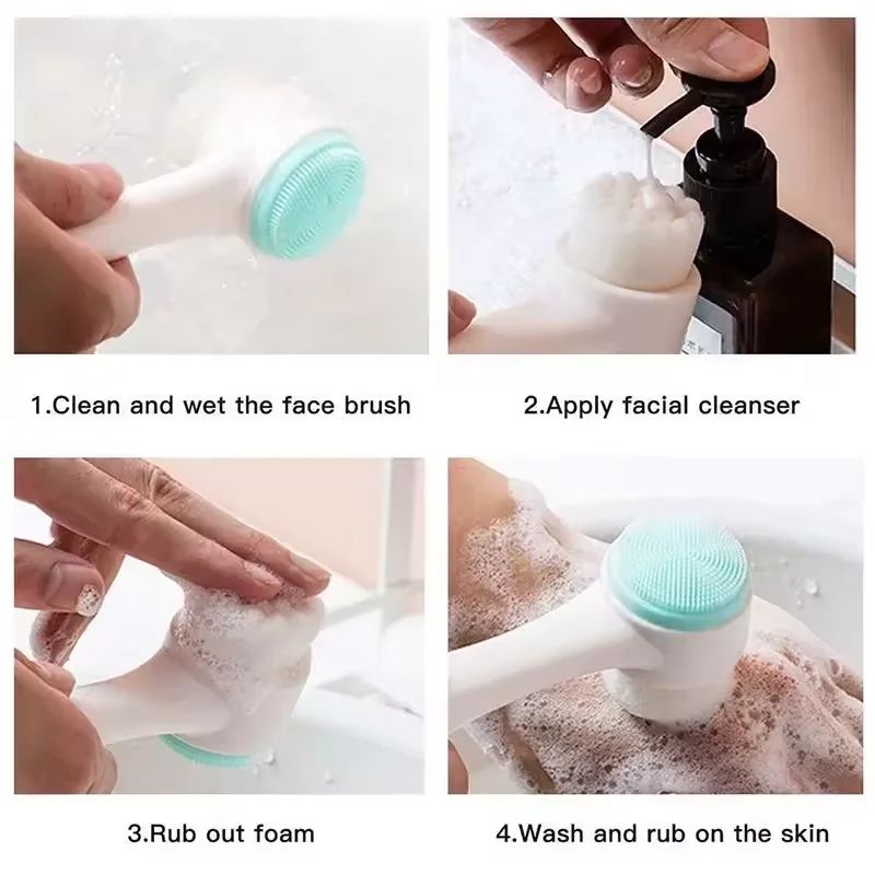 3D Double Silicone Facial Cleansing Brush, Manual Massage Facial Brush, Soft Brush Exfoliant, Double Face Face Wash Brush