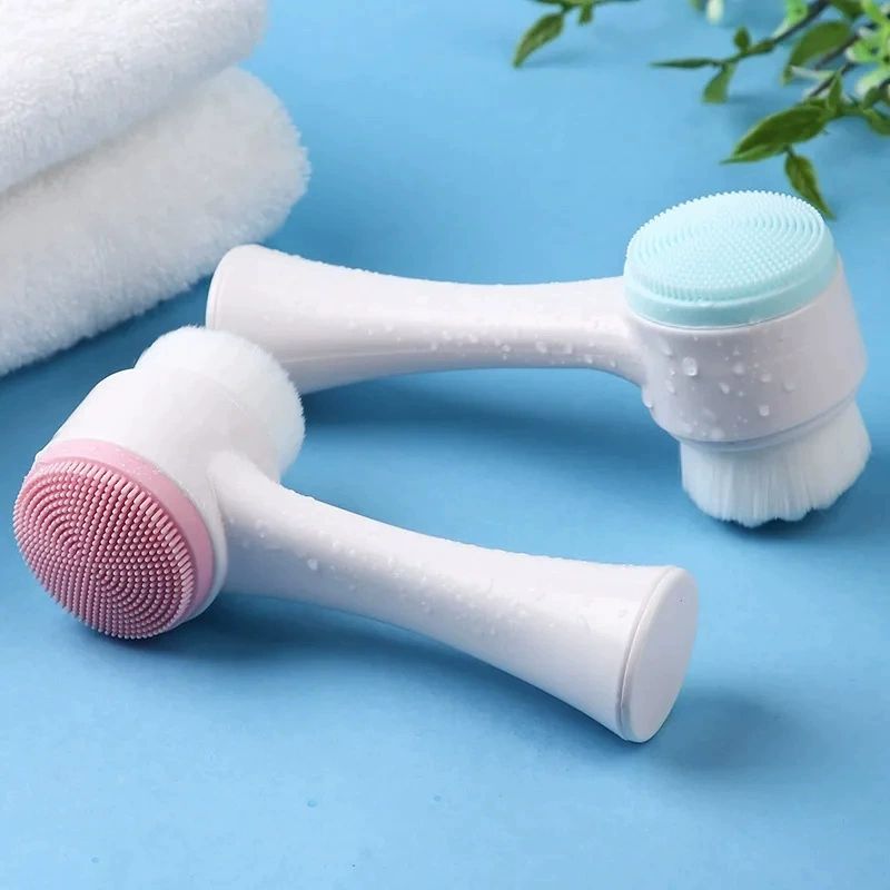 3D Double Silicone Facial Cleansing Brush, Manual Massage Facial Brush, Soft Brush Exfoliant, Double Face Face Wash Brush