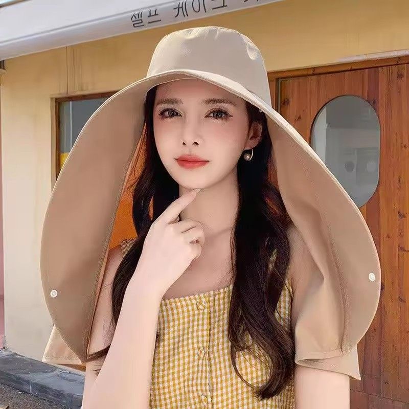 Full Face Sun Protection Big Brim Shawl Sun Hat Women's Neck Protection Integrated UV Protection Fisherman Hat
