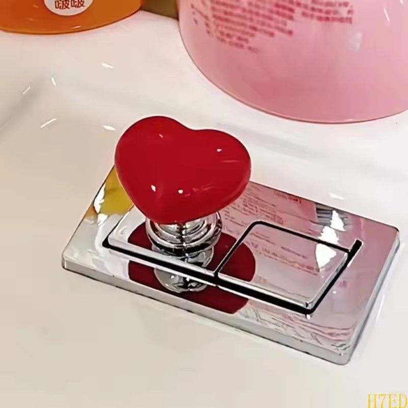 1pc Colorful Love Heart Shaped Plastic Toilet Tank Button Help Adhesive Handle, Portable Accessory Handle Press Tool