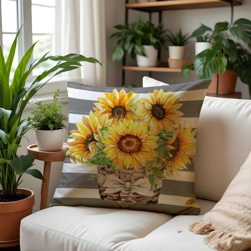 Pillow Cover, Home Linen Summer Plant Flower Sofa, Decorative Gift, Double-sided Printed Home Pillowcase