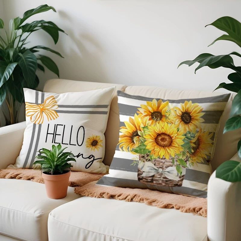 Pillow Cover, Home Linen Summer Plant Flower Sofa, Decorative Gift, Double-sided Printed Home Pillowcase