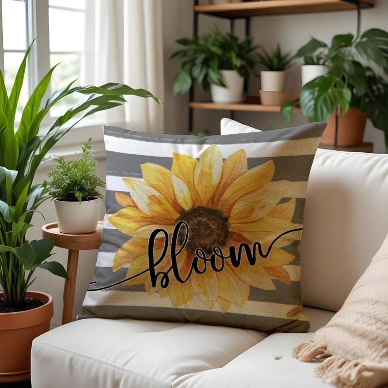 Pillow Cover, Home Linen Summer Plant Flower Sofa, Decorative Gift, Double-sided Printed Home Pillowcase