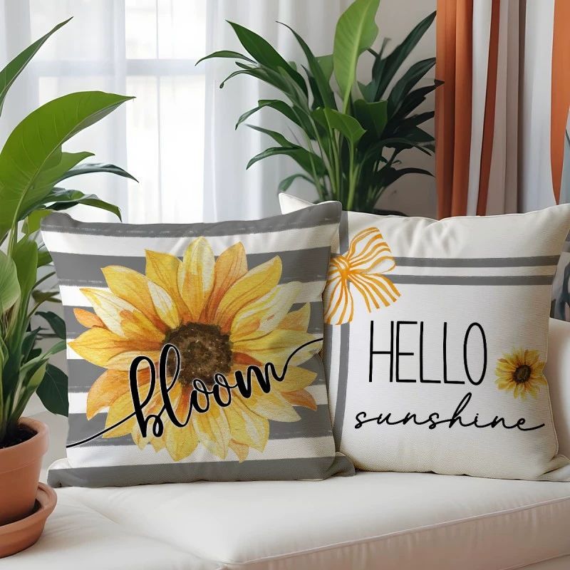 Pillow Cover, Home Linen Summer Plant Flower Sofa, Decorative Gift, Double-sided Printed Home Pillowcase