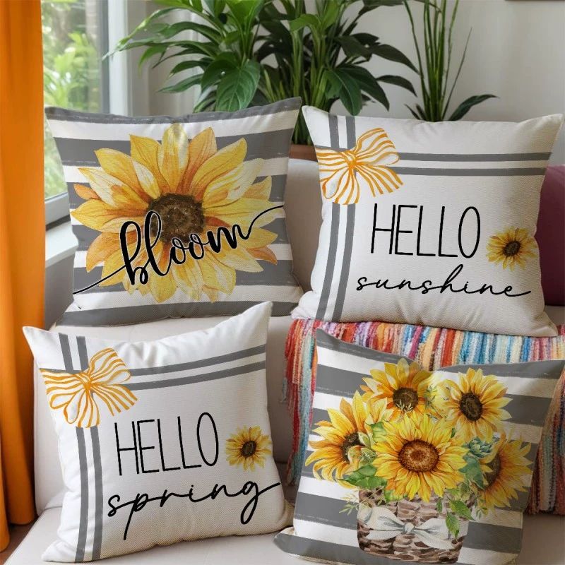 Pillow Cover, Home Linen Summer Plant Flower Sofa, Decorative Gift, Double-sided Printed Home Pillowcase
