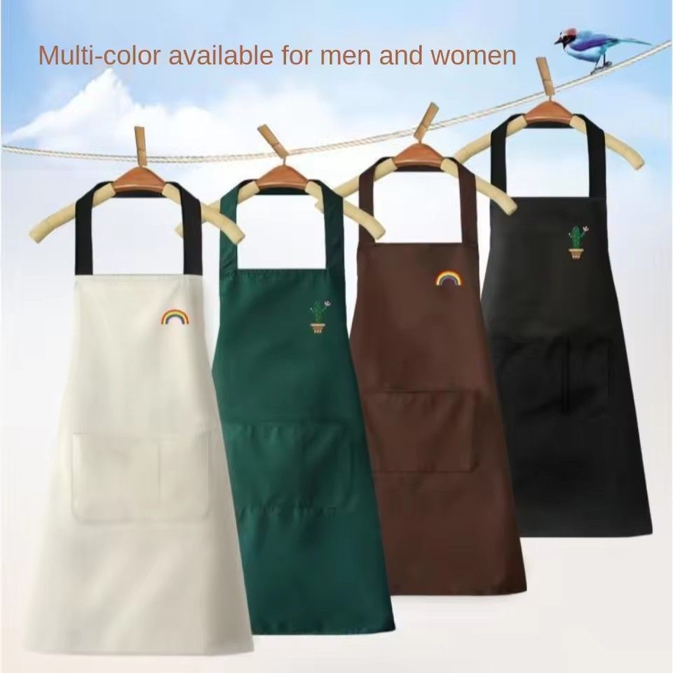 Waterproof and oil-proof Apron, Beautiful Cartoon Apron Korean Version, Rainbow Cactus Crtoon Apron for Home, Kitchen