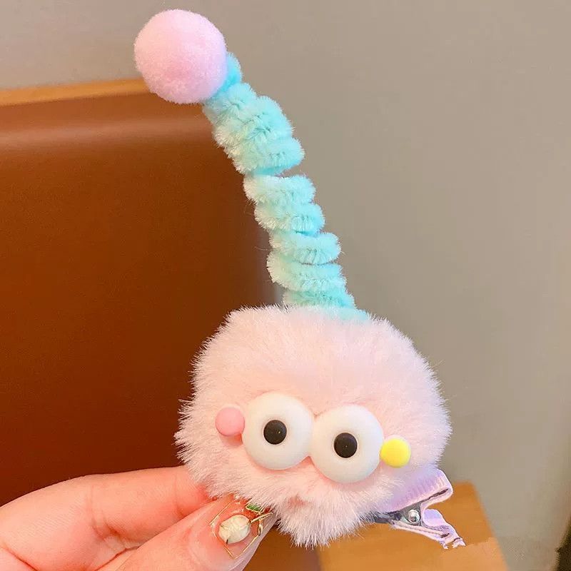 Children's Cute Coal Ball Twisting Rod Hair Clip Antenna Ugly Doll Dopamine Little Girl Hairpin Cartoon Funny Hair Accessories